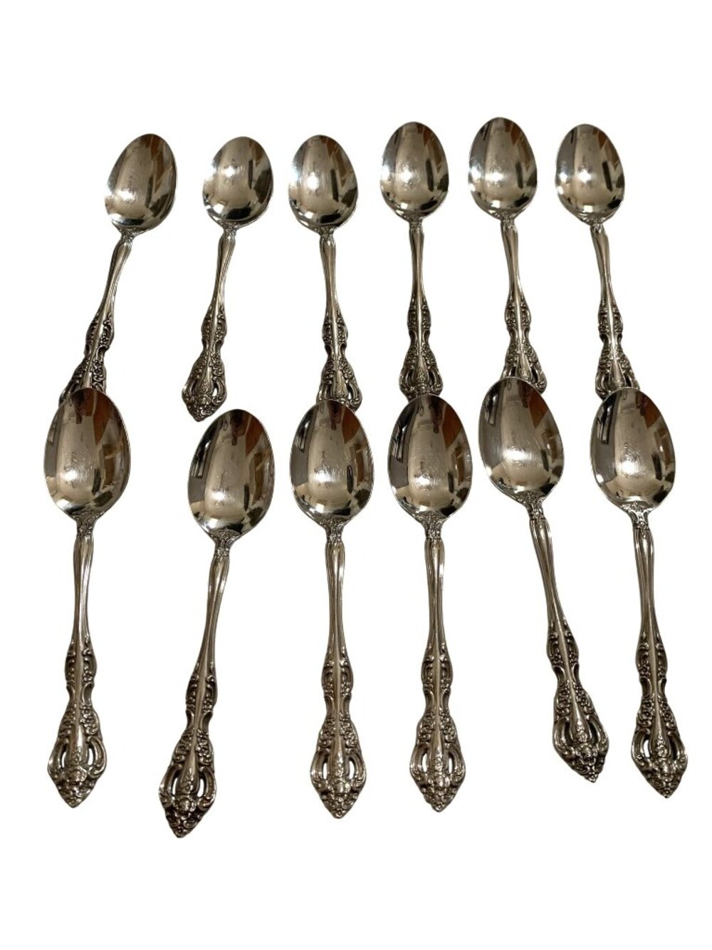 Oneida Michelangelo Cube Set 12 Oval Soup Spoons Stainless Ornate Floral 6.75"